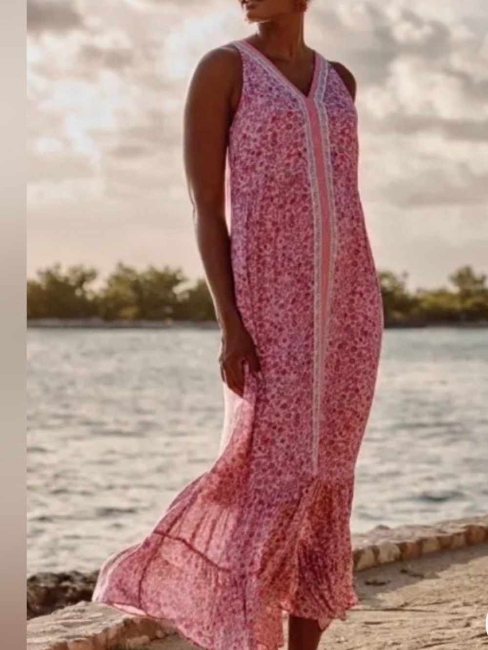 J. JILL WOMENS PINK MIDI DRESS SLEEVELESS FLORAL SMALL PETITE